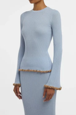 Erya Knit Crewneck Sweater in Halogen Blue Cashmere Silk