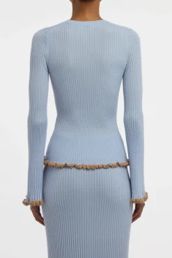 Erya Knit Crewneck Sweater in Halogen Blue Cashmere Silk