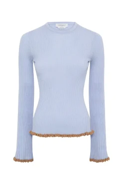 Erya Knit Crewneck Sweater in Halogen Blue Cashmere Silk