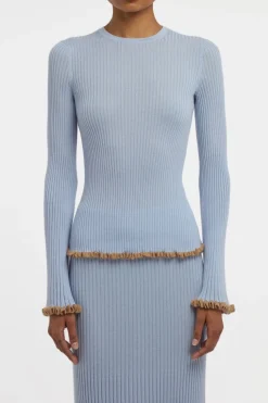 Erya Knit Crewneck Sweater in Halogen Blue Cashmere Silk