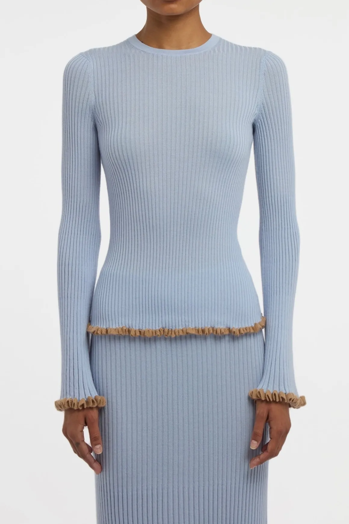 Erya Knit Crewneck Sweater in Halogen Blue Cashmere Silk