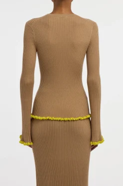 Erya Knit Crewneck Sweater in Camel Cashmere Silk