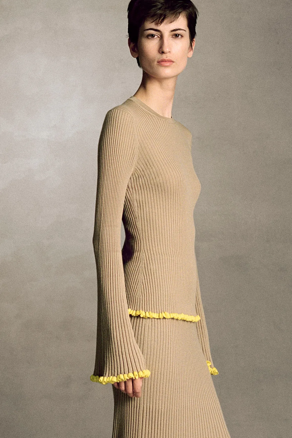 Erya Knit Crewneck Sweater in Camel Cashmere Silk