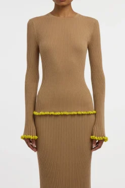 Erya Knit Crewneck Sweater in Camel Cashmere Silk