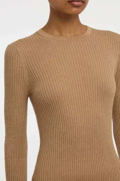 Erya Knit Crewneck Sweater in Camel Cashmere Silk