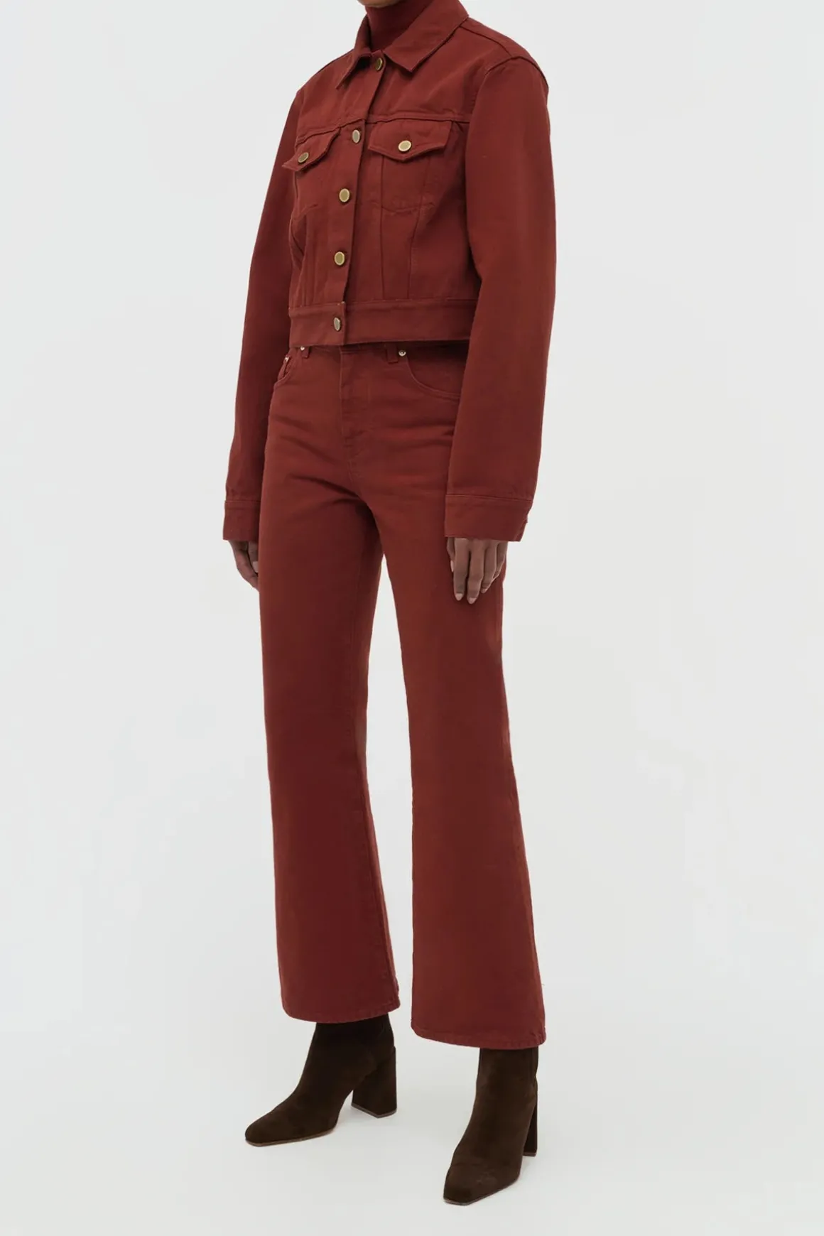 Ezra Bootcut Cropped Jean in Burnt Sienna Recycled Cotton Denim