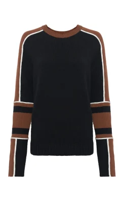 Finnian Knit Moto Sweater in Cognac & Black Cashmere