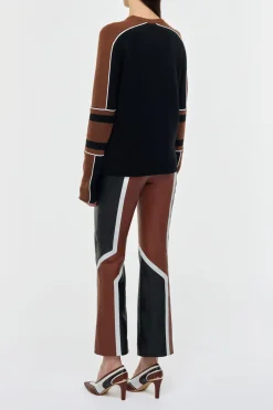 Finnian Knit Moto Sweater in Cognac & Black Cashmere