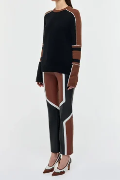 Finnian Knit Moto Sweater in Cognac & Black Cashmere