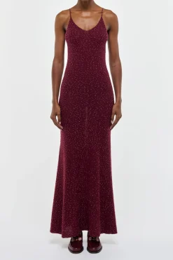 Florian Knit Maxi Slip Dress in Bordeaux Beaded Cashmere Silk
