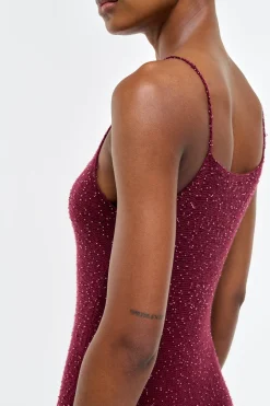 Florian Knit Maxi Slip Dress in Bordeaux Beaded Cashmere Silk