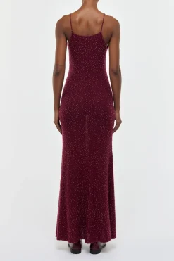 Florian Knit Maxi Slip Dress in Bordeaux Beaded Cashmere Silk