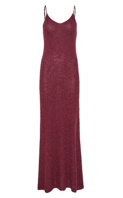 Florian Knit Maxi Slip Dress in Bordeaux Beaded Cashmere Silk