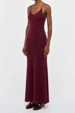 Florian Knit Maxi Slip Dress in Bordeaux Beaded Cashmere Silk
