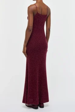 Florian Knit Maxi Slip Dress in Bordeaux Beaded Cashmere Silk