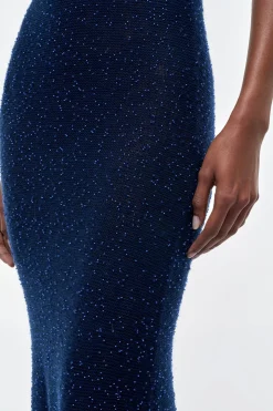 Florian Knit Maxi Slip Dress in Electric Navy Beaded Cashmere Silk