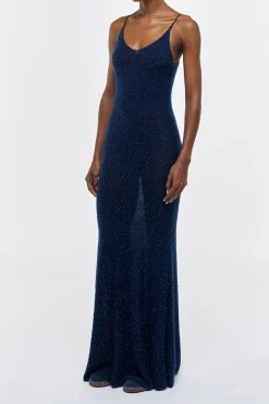 Florian Knit Maxi Slip Dress in Electric Navy Beaded Cashmere Silk