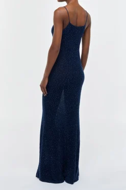 Florian Knit Maxi Slip Dress in Electric Navy Beaded Cashmere Silk