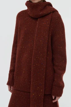 Fokestone Knit Scarf in Burnt Sienna Multi Speckled Aran Cashmere