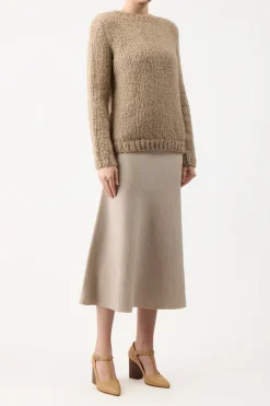 Freddie Knit Midi Skirt in Oatmeal Merino Wool Cashmere