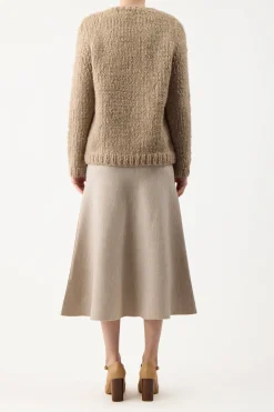 Freddie Knit Midi Skirt in Oatmeal Merino Wool Cashmere