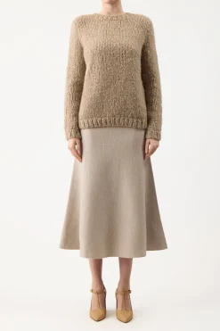 Freddie Knit Midi Skirt in Oatmeal Merino Wool Cashmere