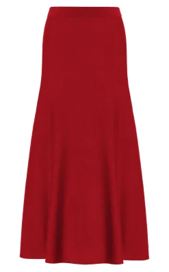 Freddie Knit Midi Skirt in Scarlet Red Merino Wool Cashmere