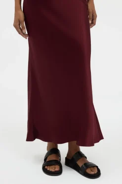 Frei Maxi Skirt in Bordeaux Silk Satin