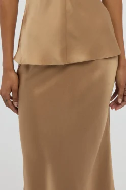Frei Maxi Skirt in Camel Silk Satin