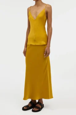 Frei Maxi Skirt in Golden Birch Silk Satin