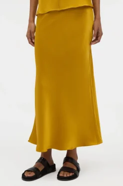 Frei Maxi Skirt in Golden Birch Silk Satin