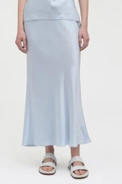 Frei Maxi Skirt in Light Blue Silk Satin