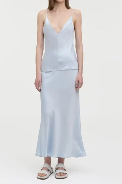 Frei Maxi Skirt in Light Blue Silk Satin