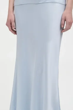 Frei Maxi Skirt in Light Blue Silk Satin