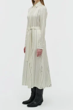 Galway Shirtdress in Ivory Multi Pinstripe Silk Twill