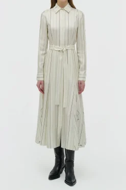 Galway Shirtdress in Ivory Multi Pinstripe Silk Twill
