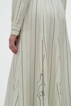 Galway Shirtdress in Ivory Multi Pinstripe Silk Twill