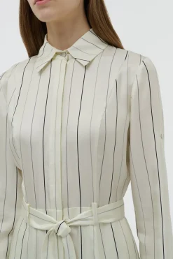 Galway Shirtdress in Ivory Multi Pinstripe Silk Twill