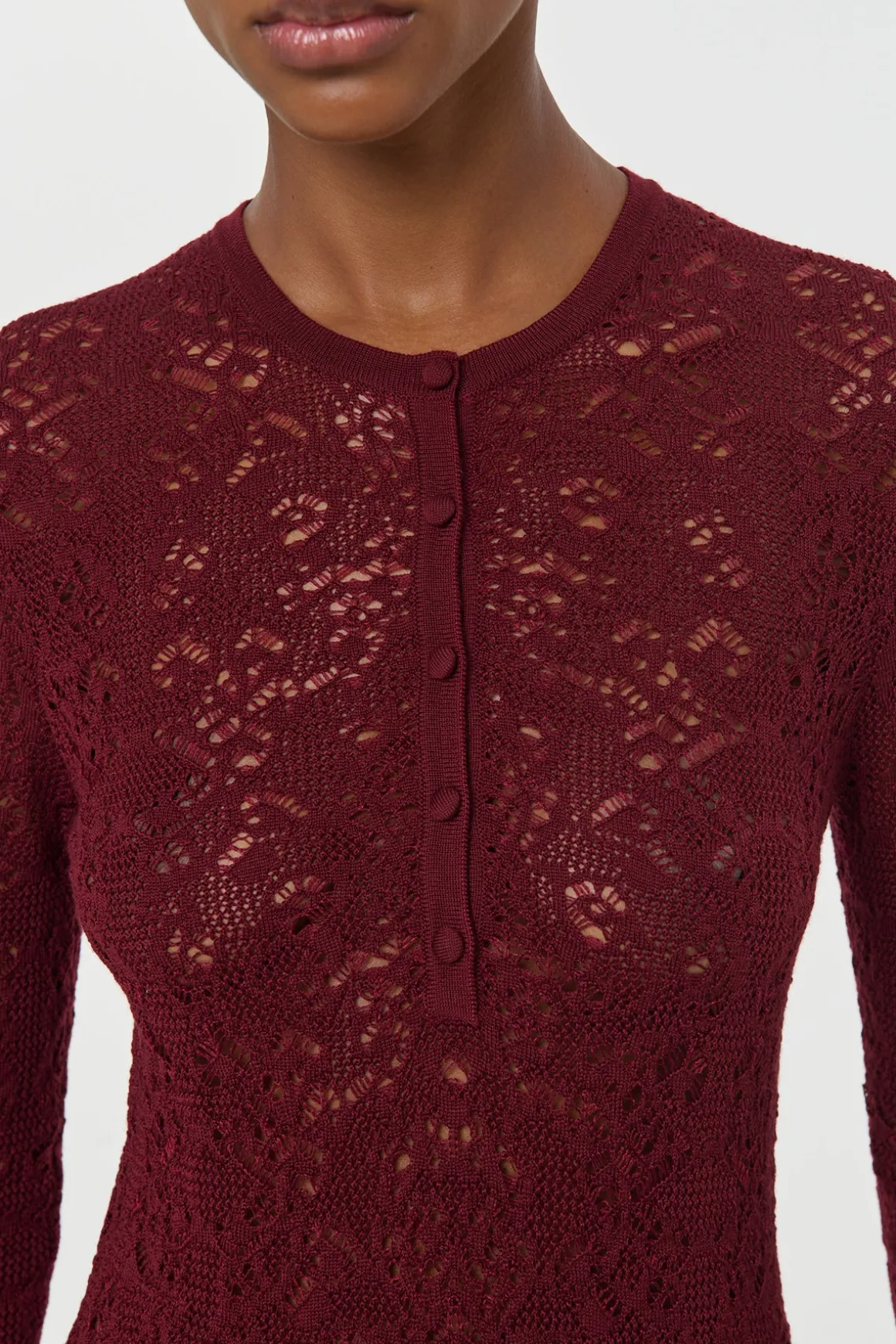 Gaviran Lace Knit Henley in Bordeaux Merino Wool