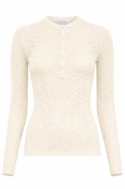 Gaviran Lace Knit Henley in Off White Merino Wool