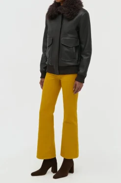 Grant Jacket in Ebony Textured Leather and Shearling