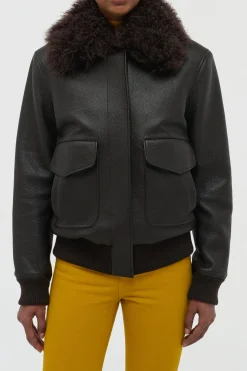 Grant Jacket in Ebony Textured Leather and Shearling
