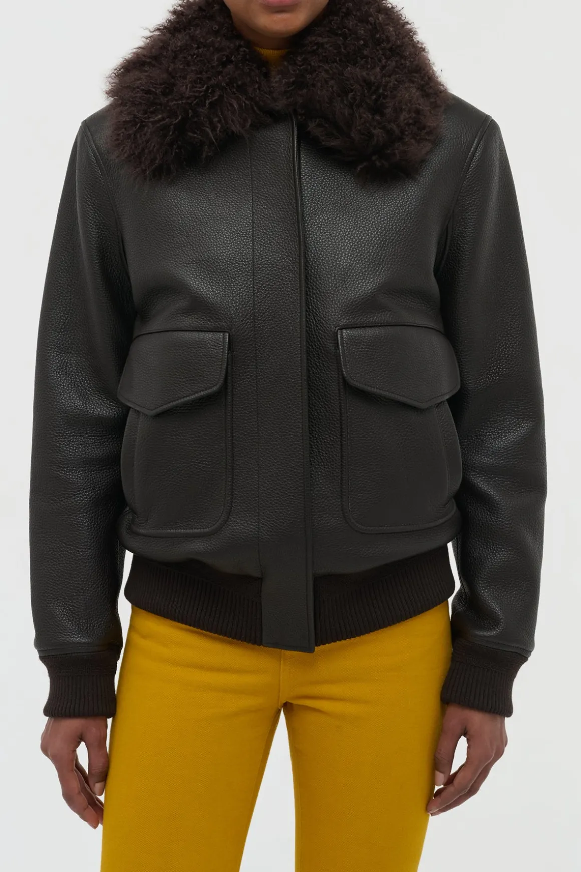 Grant Jacket in Ebony Textured Leather and Shearling