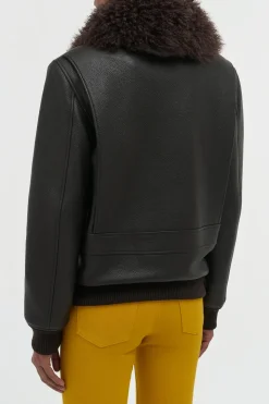Grant Jacket in Ebony Textured Leather and Shearling