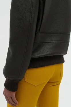 Grant Jacket in Ebony Textured Leather and Shearling