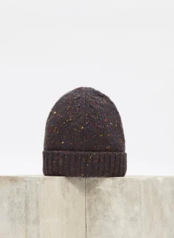 Hailsham Knit Hat in Charcoal Multi Speckled Aran Cashmere
