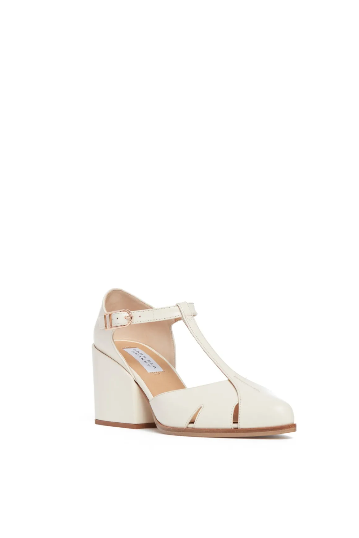 Hawes T-Strap Block Heel Pump in Cream Leather