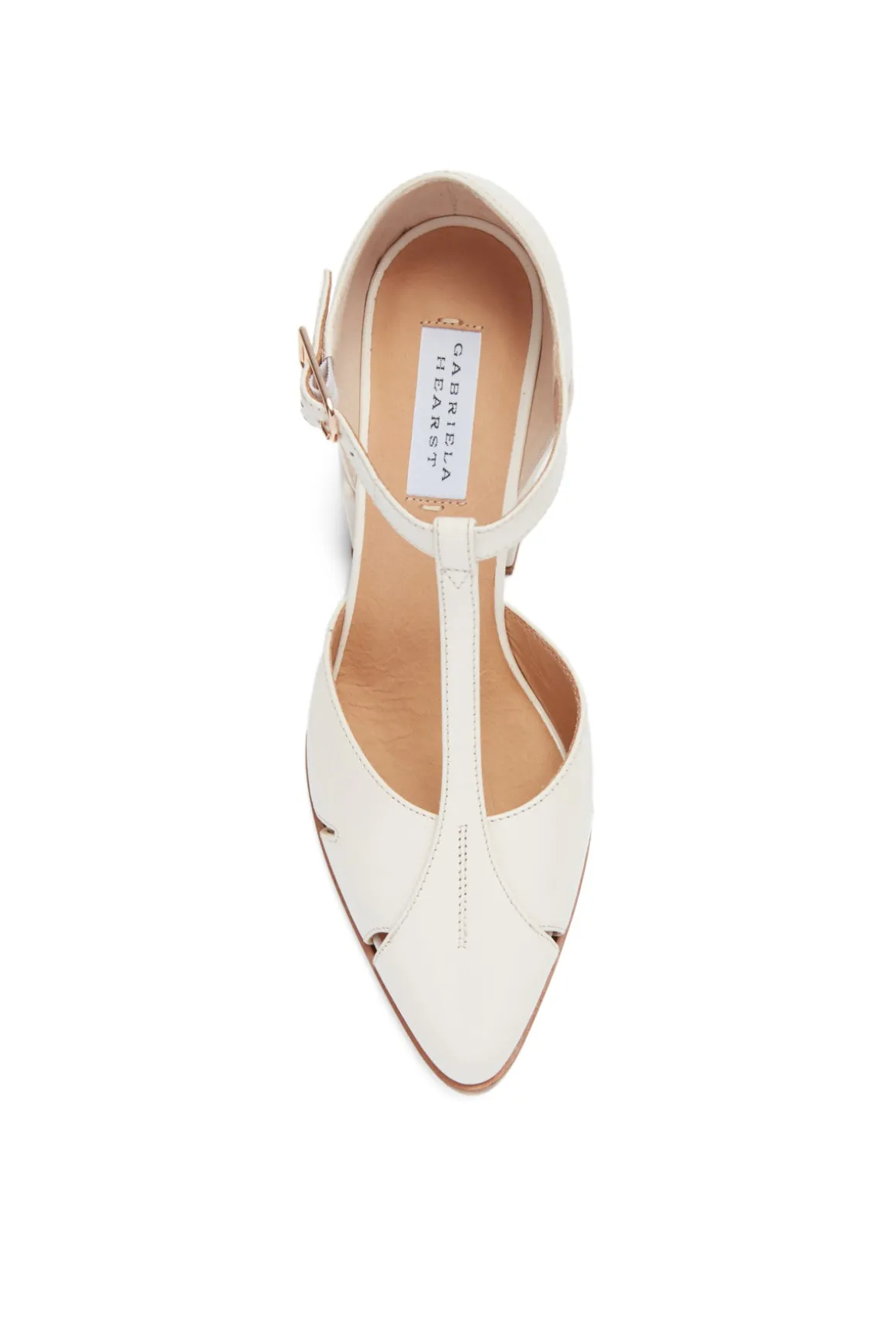 Hawes T-Strap Block Heel Pump in Cream Leather