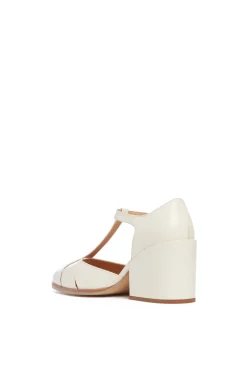 Hawes T-Strap Block Heel Pump in Cream Leather