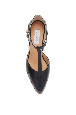 Hawes T-Strap Block Heel Pump in Black Leather